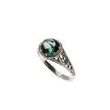 Edwardian Revival - Estate Sterling Silver Lab Created Emerald Filigree Ring (ER407)