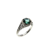 Edwardian Revival - Estate Sterling Silver Lab Created Emerald Filigree Ring (ER407)