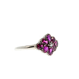 Red Rose - Estate Sterling Silver Ruby & Seed Pearl Flower Cluster Ring (ER409)