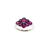 Red Rose - Estate Sterling Silver Ruby & Seed Pearl Flower Cluster Ring (ER409)