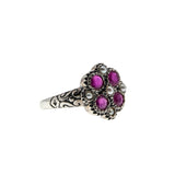 English Rose - Estate Sterling Silver Natural Ruby & Seed Pearl Engraved Flower Ring (ER410)