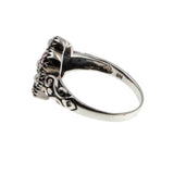 English Rose - Estate Sterling Silver Natural Ruby & Seed Pearl Engraved Flower Ring (ER410)