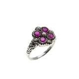 English Rose - Estate Sterling Silver Natural Ruby & Seed Pearl Engraved Flower Ring (ER410)