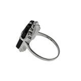 Flapper Finery - Art Deco 10K White Gold Natural Black Onyx & Diamond Engraved Ring (ADR288)