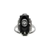 Flapper Finery - Art Deco 10K White Gold Natural Black Onyx & Diamond Engraved Ring (ADR288)