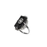 Flapper Finery - Art Deco 10K White Gold Natural Black Onyx & Diamond Engraved Ring (ADR288)