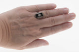 Flapper Finery - Art Deco 10K White Gold Natural Black Onyx & Diamond Engraved Ring (ADR288)