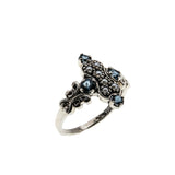 Blue Skies Over The Sea - Estate Sterling Silver Natural London Blue Topaz & Seed Pearl Ring (ER413)