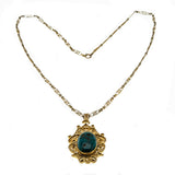 Map Of The World - Victorian 14K Gold Natural Persian Turquoise Filigree Pendant & Chain (VICP105)