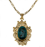 Map Of The World - Victorian 14K Gold Natural Persian Turquoise Filigree Pendant & Chain (VICP105)