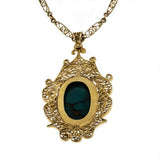Map Of The World - Victorian 14K Gold Natural Persian Turquoise Filigree Pendant & Chain (VICP105)