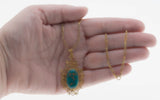 Map Of The World - Victorian 14K Gold Natural Persian Turquoise Filigree Pendant & Chain (VICP105)