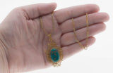 Map Of The World - Victorian 14K Gold Natural Persian Turquoise Filigree Pendant & Chain (VICP105)