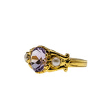 Earth & Sea - Estate 24K Gold Plate Sterling Silver Natural Amethyst & Pearl Ring (ER418)