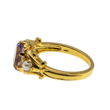 Earth & Sea - Estate 24K Gold Plate Sterling Silver Natural Amethyst & Pearl Ring (ER418)