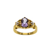 Earth & Sea - Estate 24K Gold Plate Sterling Silver Natural Amethyst & Pearl Ring (ER418)