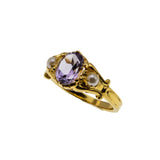 Earth & Sea - Estate 24K Gold Plate Sterling Silver Natural Amethyst & Pearl Ring (ER418)