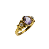 Earth & Sea - Estate 24K Gold Plate Sterling Silver Natural Amethyst & Pearl Ring (ER418)