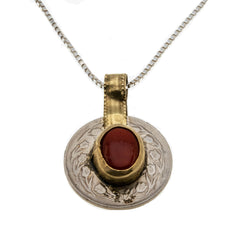 19th Century Amulet  - Victorian Silver Coin & Glass Gilt Pendant And Chain (VICP106)