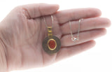 19th Century Amulet  - Victorian Silver Coin & Glass Gilt Pendant And Chain (VICP106)