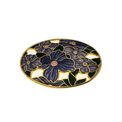 A Sea Of Violets - Vintage Gold Plated Enamel Floral Cloisonné Brooch (VBR201)