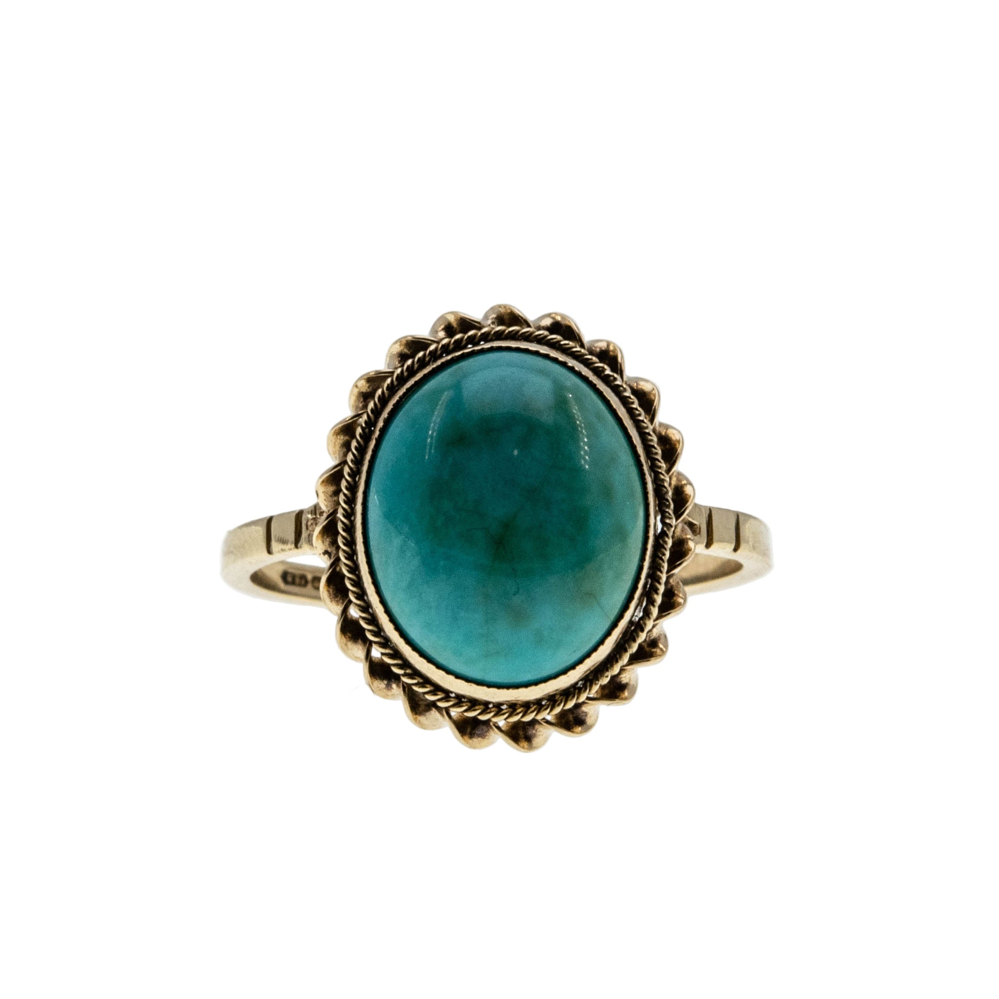 Robins Egg Blue - Vintage English 9K Gold Natural Turquoise Cabochon Ring (VR1027)
