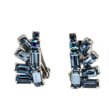 Rays Of Blue - Vintage Signed 'Continental' Rhodium Plated Austrian Swarovski Crystal Rhinestone Clip-On Earrings(VE352)