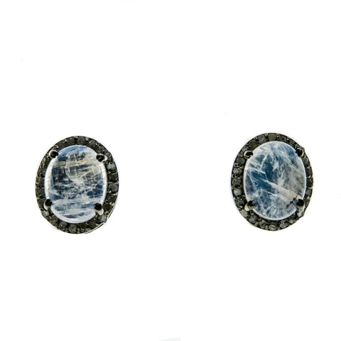 Blue Moon - Vintage Sterling Silver Moonstone & Diamond Stud Earrings (VE353)