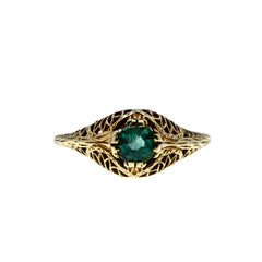 Antique Green - Edwardian 14K Gold Natural Emerald Filigree Ring (EDR088)