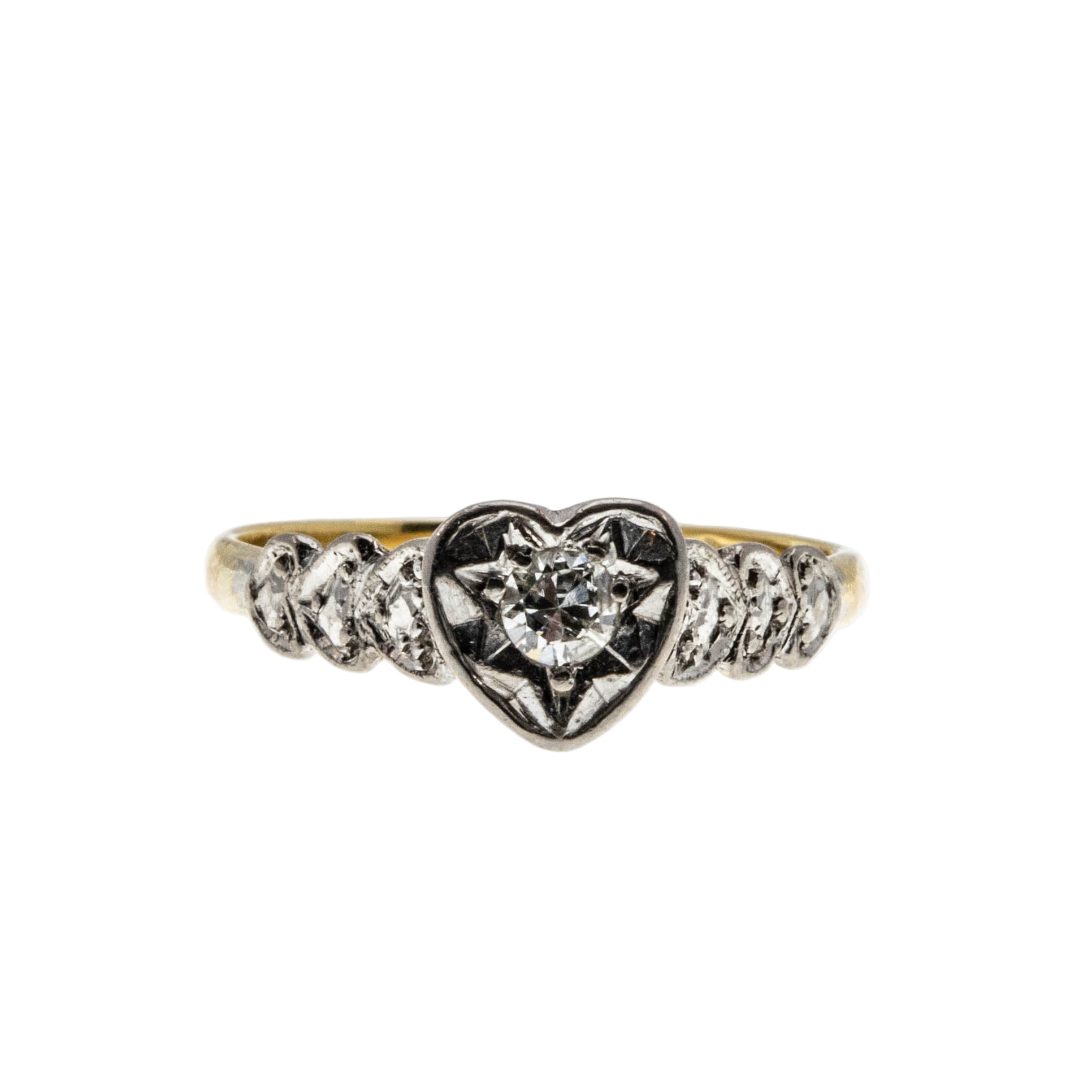 Romantic Proposal - Edwardian English 18K Gold & Platinum Natural 'Old European Cut' Diamond Heart Engagement Ring (EDR091)