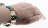 Taxco Adornment - Vintage Signed Taxco Sterling Silver Green Onyx Bracelet (VE356)