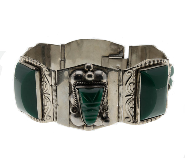 Taxco Adornment Vintage Signed Taxco Sterling Silver Green Onyx