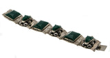 Taxco Adornment - Vintage Signed Taxco Sterling Silver Green Onyx Bracelet (VE356)