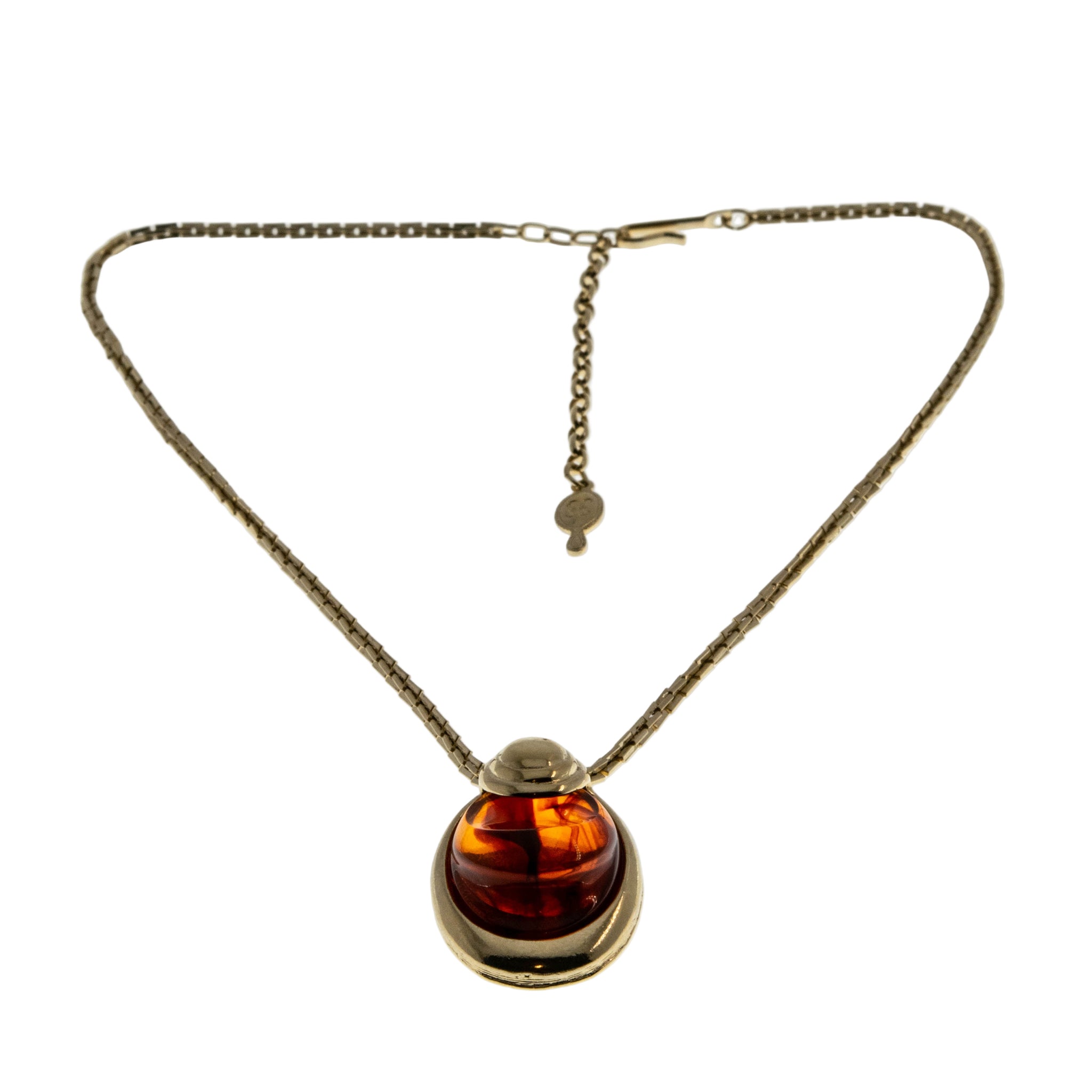 Sarah Coventry - Vintage Signed 'SC' Gold Plated Amber Glass Pendant & Chain (VP257)