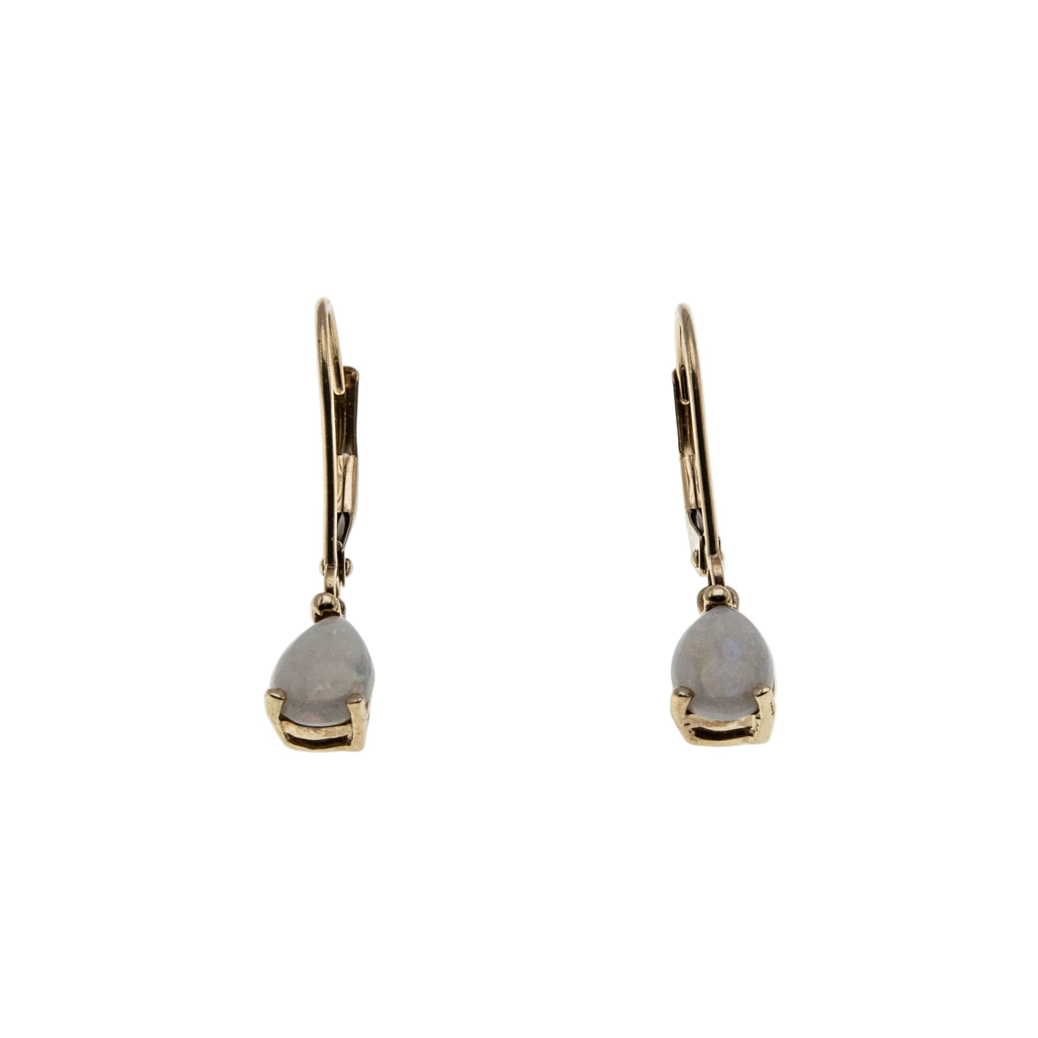 Snow Drops - Vintage 10K Gold Natural Australian Opal French Lever-Back Dangly Earrings (VE483)