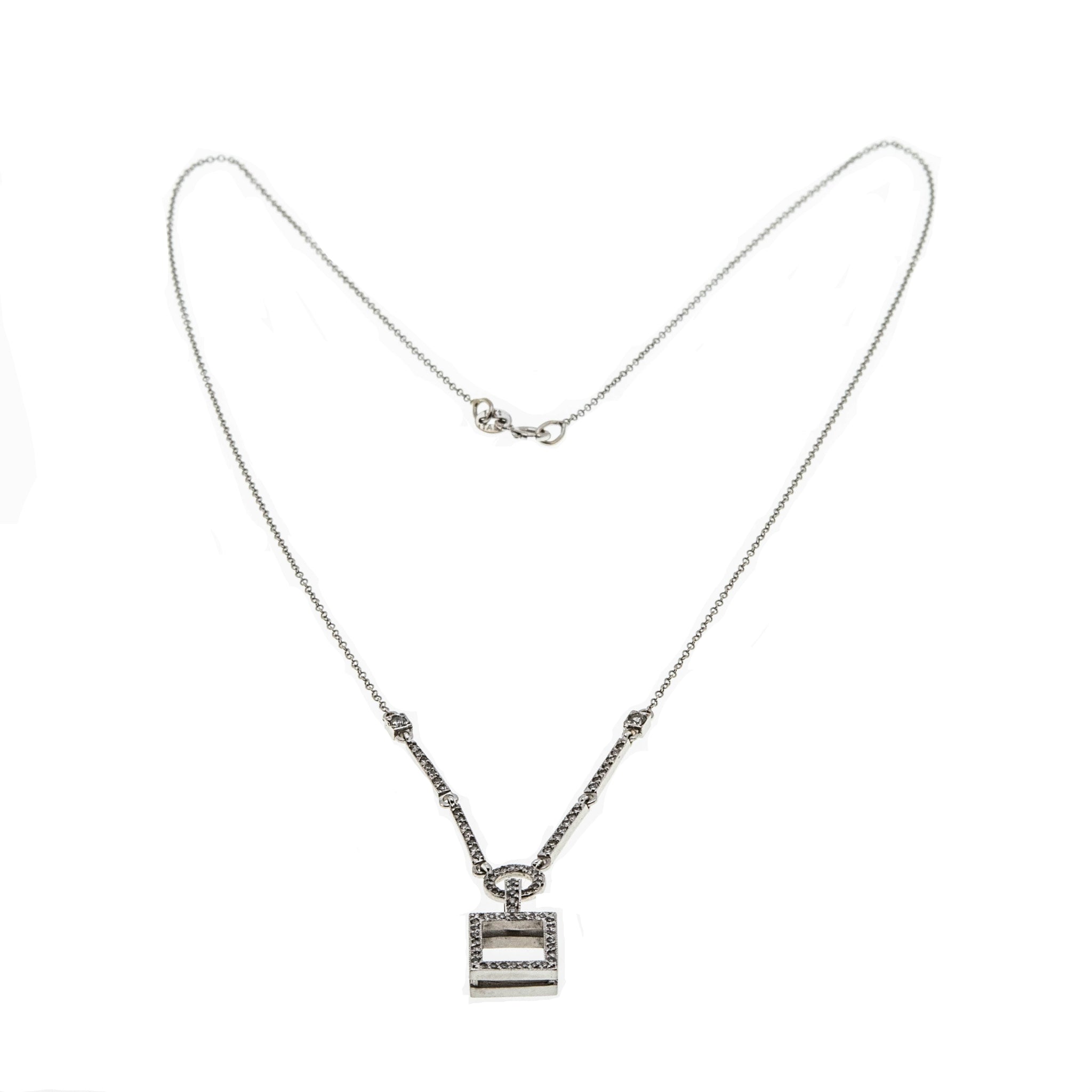 Linear Lines - Estate Art Deco Revival Italian 14K White Gold Diamond Necklace (EN022)