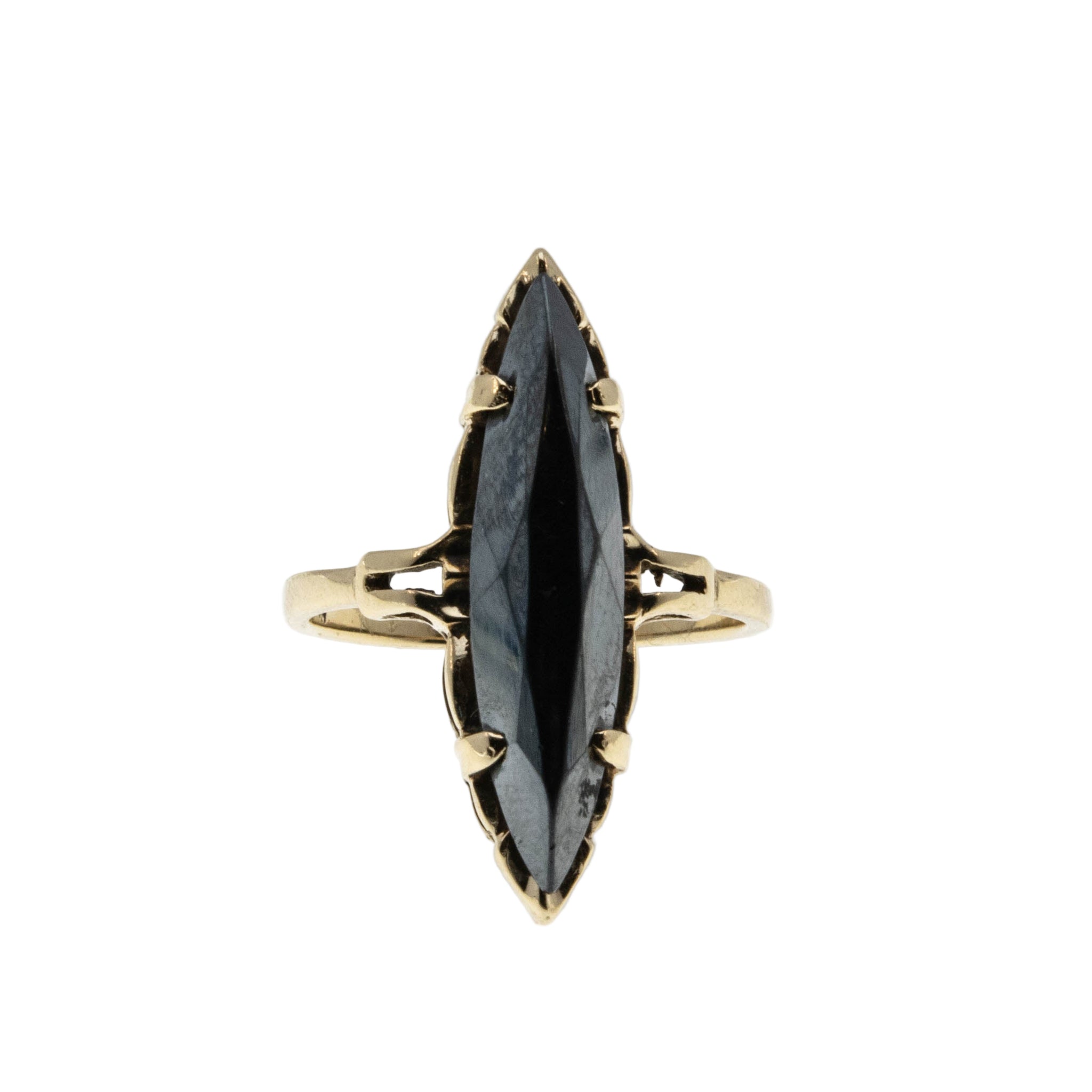 Alaskan Nights - Vintage 10K Gold Natural Black Alaskan Diamond Marquise Ring (VR1031)