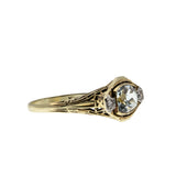 Blue Horizon - Edwardian European 14K Gold Natural Aquamarine & 'Old European cut' Diamond Filigree Ring (EDR096)