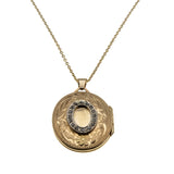 Sparkling Sentiment - Edwardian 14K Gold Natural Diamond Engraved Locket Pendant & 10K Gold Chain (EDP030)