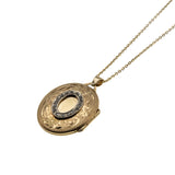 Sparkling Sentiment - Edwardian 14K Gold Natural Diamond Engraved Locket Pendant & 10K Gold Chain (EDP030)