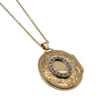 Sparkling Sentiment - Edwardian 14K Gold Natural Diamond Engraved Locket Pendant & 10K Gold Chain (EDP030)