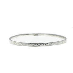 All In White - Vintage Alpaca Silver White Enamel Bangle Bracelet (VBR211)