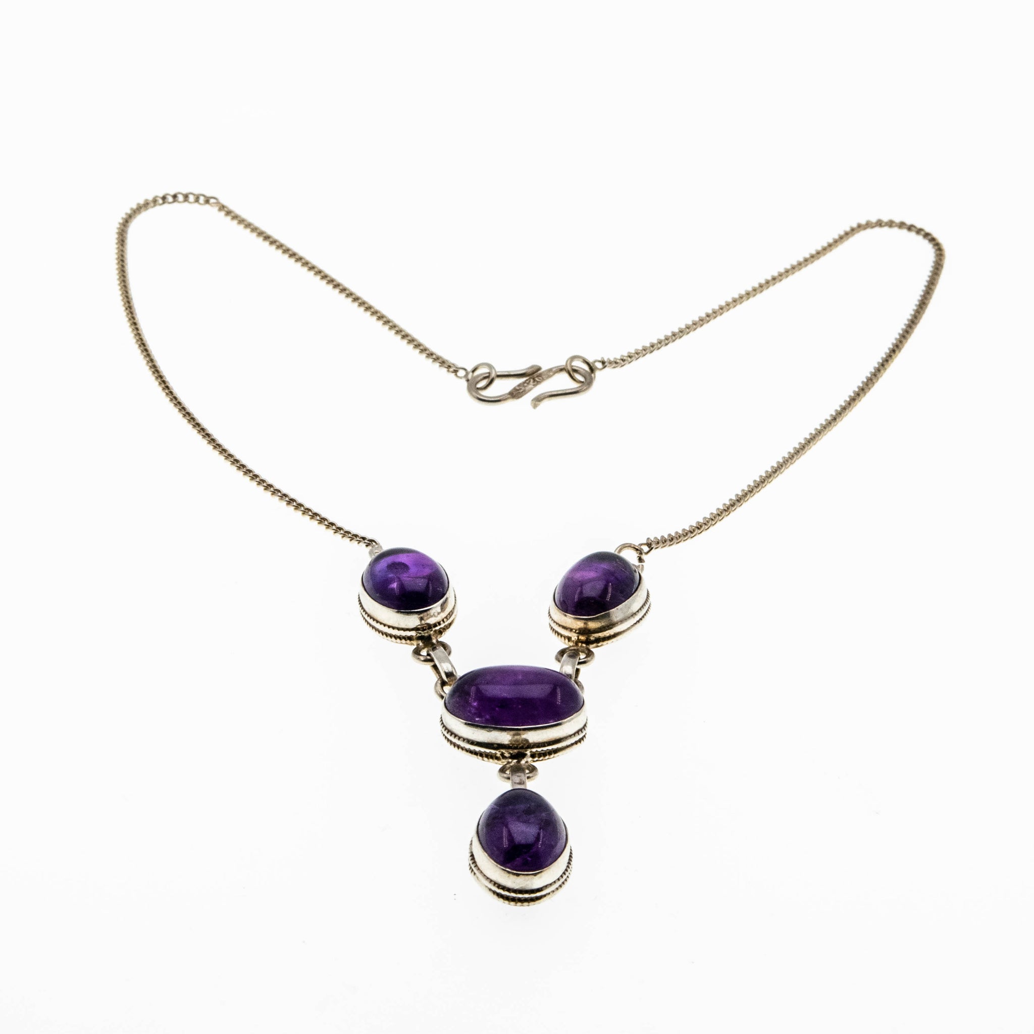 Plums & Violets - Estate Sterling Silver Cabochon Amethyst Necklace (EN023)