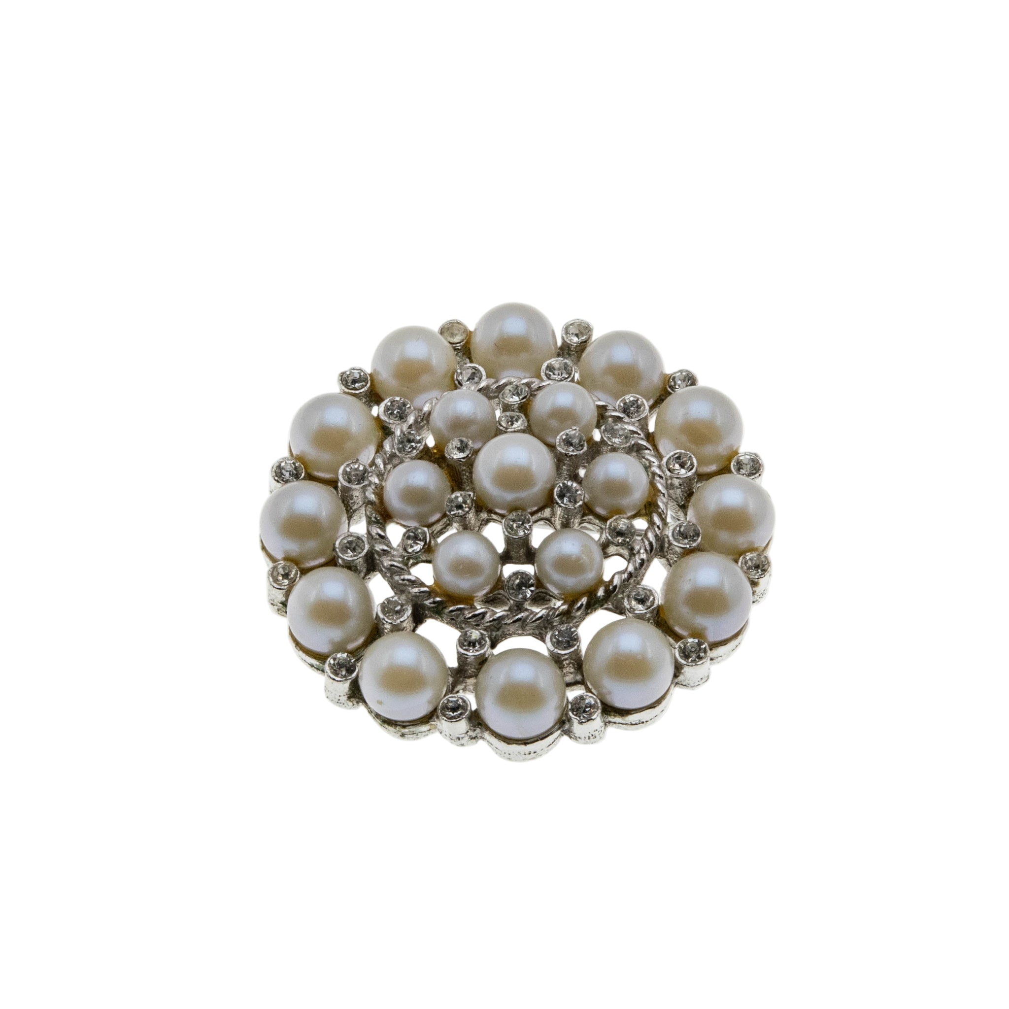 Pearl Elegance - Vintage Signed 'Sarah Coventry' Silver Tone Pearl Crystal Rhinestone Brooch (VBR314)