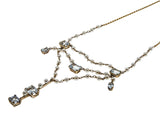 Sea Breeze - Vintage Edwardian Revival  Italian 14K Gold Natural Aquamarine & Japanese Akoya Ocean Pearl Festoon Necklace (VN233)