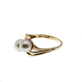 Toi Et Moi - Vintage 10K Gold Cultured Pearl Bypass Ring (VR813)