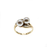 Toi Et Moi - Vintage 10K Gold Cultured Pearl Bypass Ring (VR813)