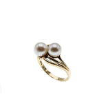 Toi Et Moi - Vintage 10K Gold Cultured Pearl Bypass Ring (VR813)