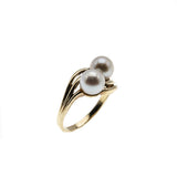 Toi Et Moi - Vintage 10K Gold Cultured Pearl Bypass Ring (VR813)