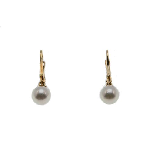 Classic & Versatile - Vintage 14K Gold Akoya Cultured Pearl Dangly Earrings (VE365)